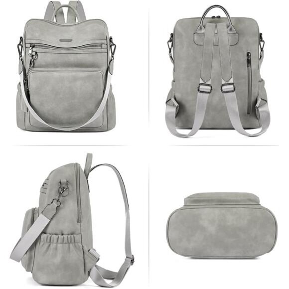 Women Backpack Vegan Leather Large Capacity Grey - Picture 6 of 7